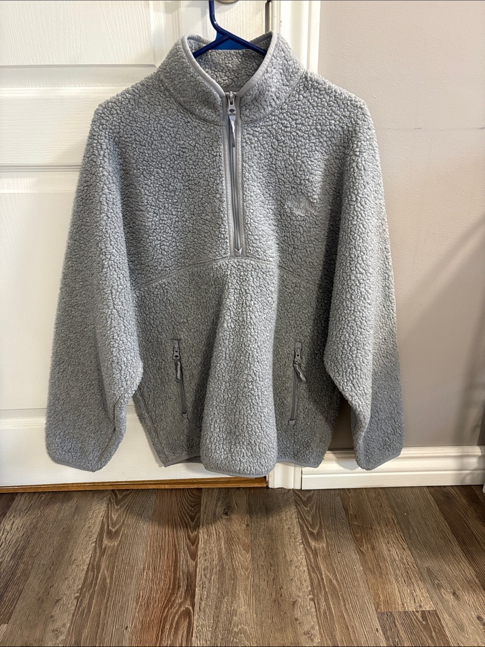 Aritzia Light Gray Sherpa Half-Zip Pullover